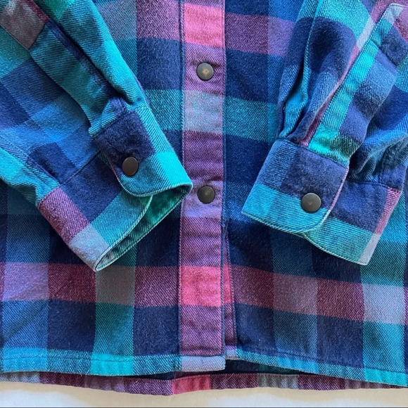 Vintage Merona Sport  Plaid Long Sleeve Women Shirt size M Y2K Green Blue Pink - Picture 5 of 12